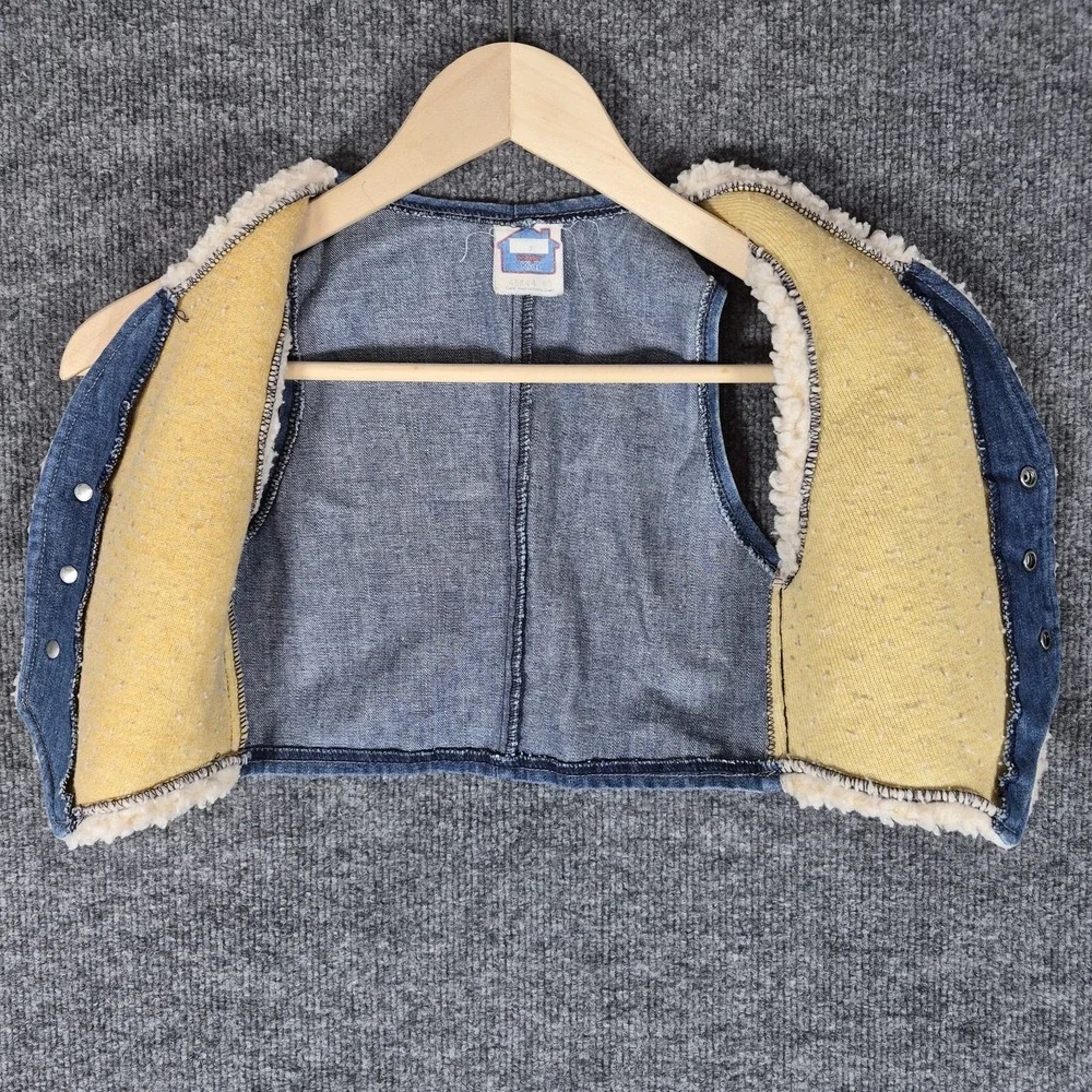 VTG Wrangler‎ Kids Denim Sherpa Vest Size 7 Western Cowboy